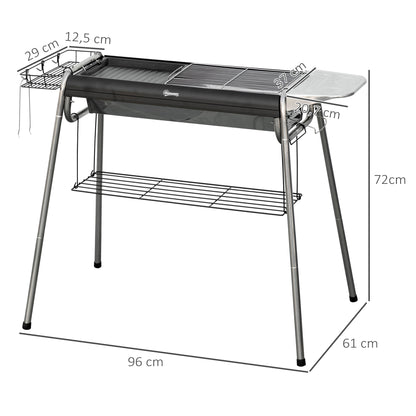 Charcoal BBQ Portable Barbecue with Stainless Steel Grill Spice Tray and Storage Shelf for Garden Camping 96x61x72 cm Black
