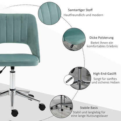 Desk Chair, Height Adjustable Home Office Chair without Armrests, Swivel Office Chair with Velvet Look, Ergonomic Makeup Chair for Bedroom, Study Room, Green