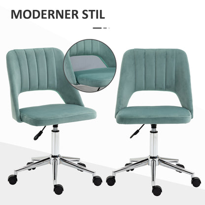 Desk Chair, Height Adjustable Home Office Chair without Armrests, Swivel Office Chair with Velvet Look, Ergonomic Makeup Chair for Bedroom, Study Room, Green