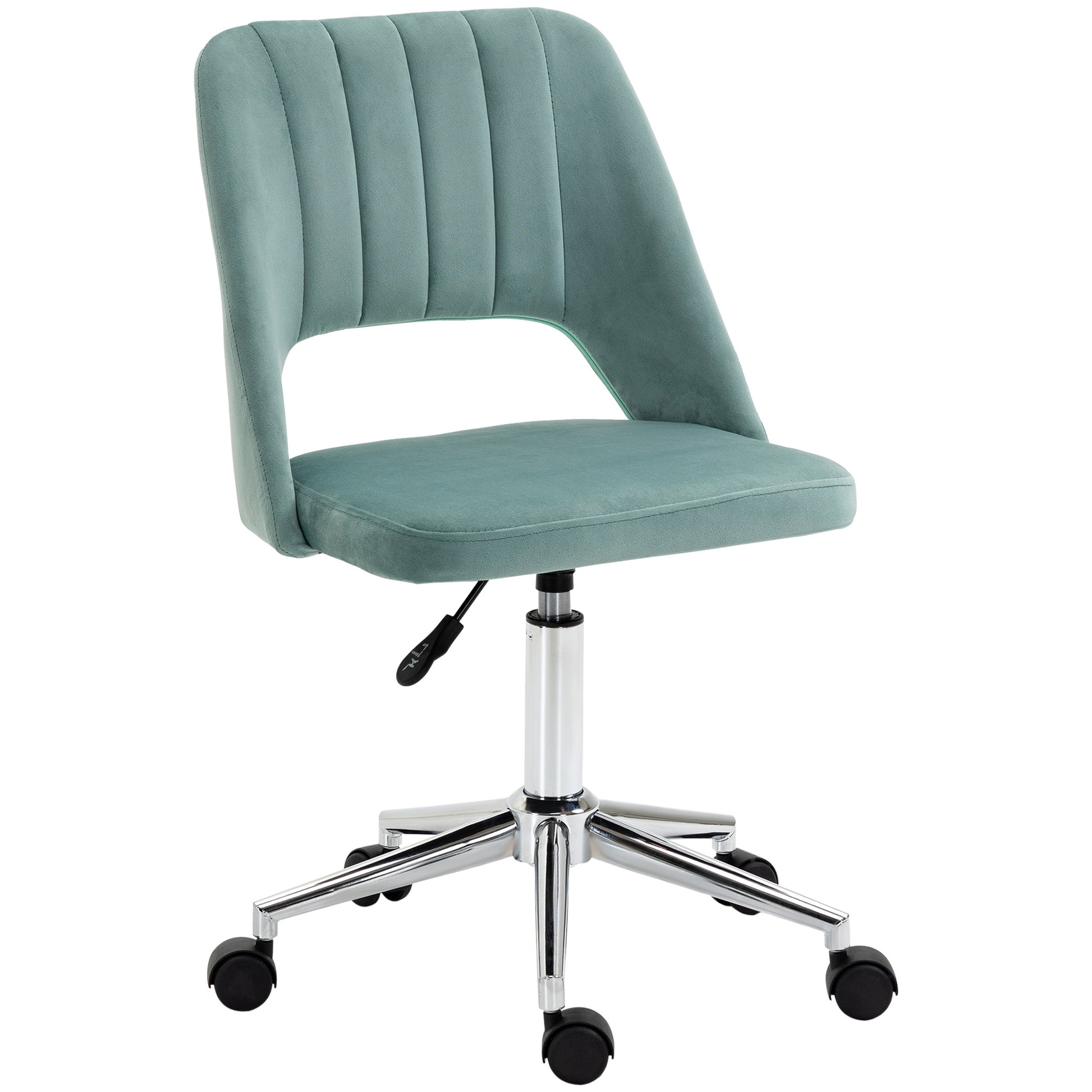 Desk Chair, Height Adjustable Home Office Chair without Armrests, Swivel Office Chair with Velvet Look, Ergonomic Makeup Chair for Bedroom, Study Room, Green