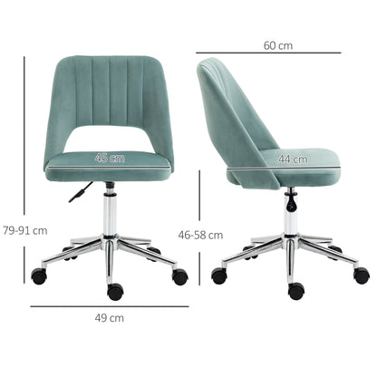 Desk Chair, Height Adjustable Home Office Chair without Armrests, Swivel Office Chair with Velvet Look, Ergonomic Makeup Chair for Bedroom, Study Room, Green