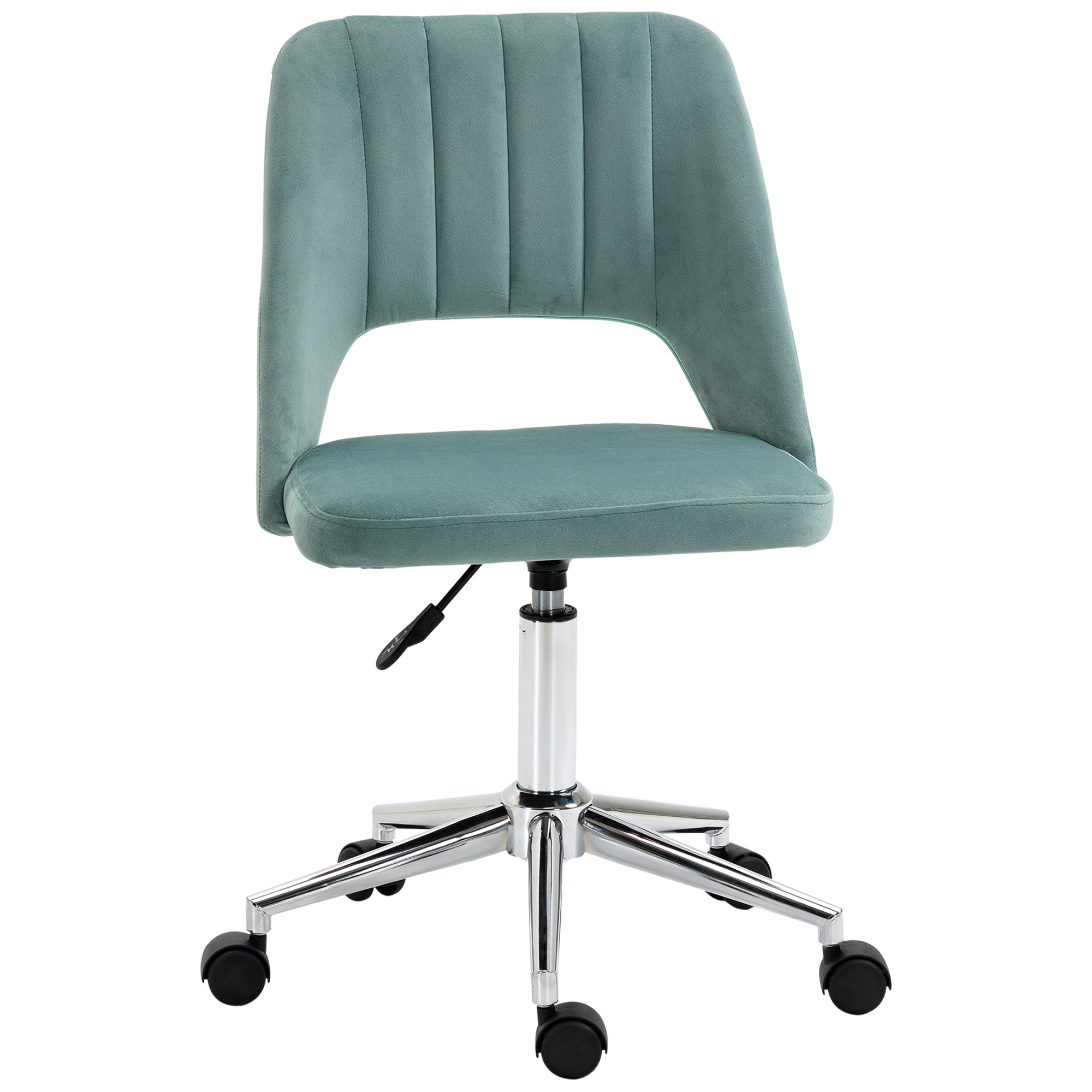 Desk Chair, Height Adjustable Home Office Chair without Armrests, Swivel Office Chair with Velvet Look, Ergonomic Makeup Chair for Bedroom, Study Room, Green
