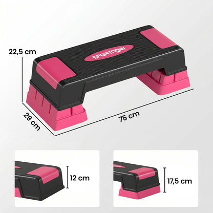 SPORTNOW Aerobic Step — Non-Slip Adjustable Stepper for Fitness (4.7/6.9/8.9 in), Sturdy Base, 551 lb Capacity for Home Gym — Pink