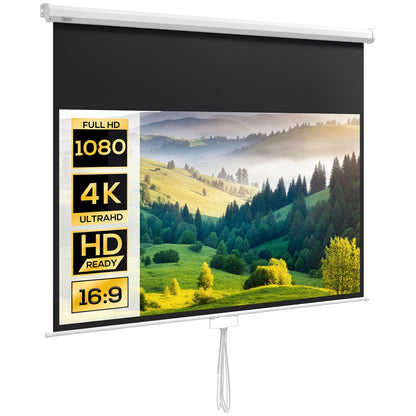 Projector Screen 187 x 150 cm 80 Inch 16:9 HD 4K Projection Screen Roll-Up Screen for Home Theater or Office Presentations