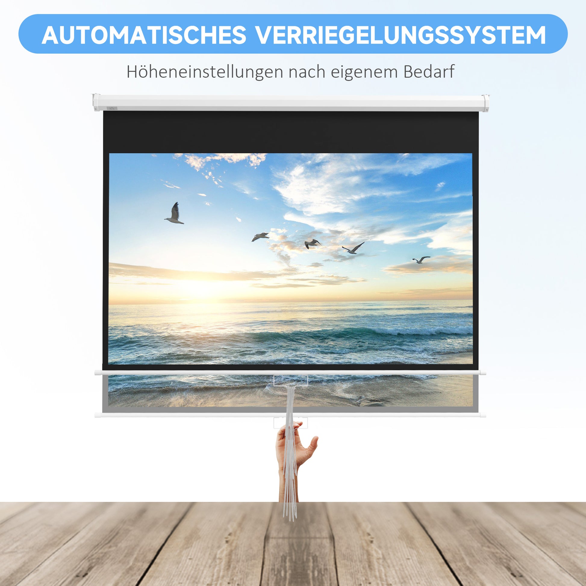 Projector Screen 187 x 150 cm 80 Inch 16:9 HD 4K Projection Screen Roll-Up Screen for Home Theater or Office Presentations
