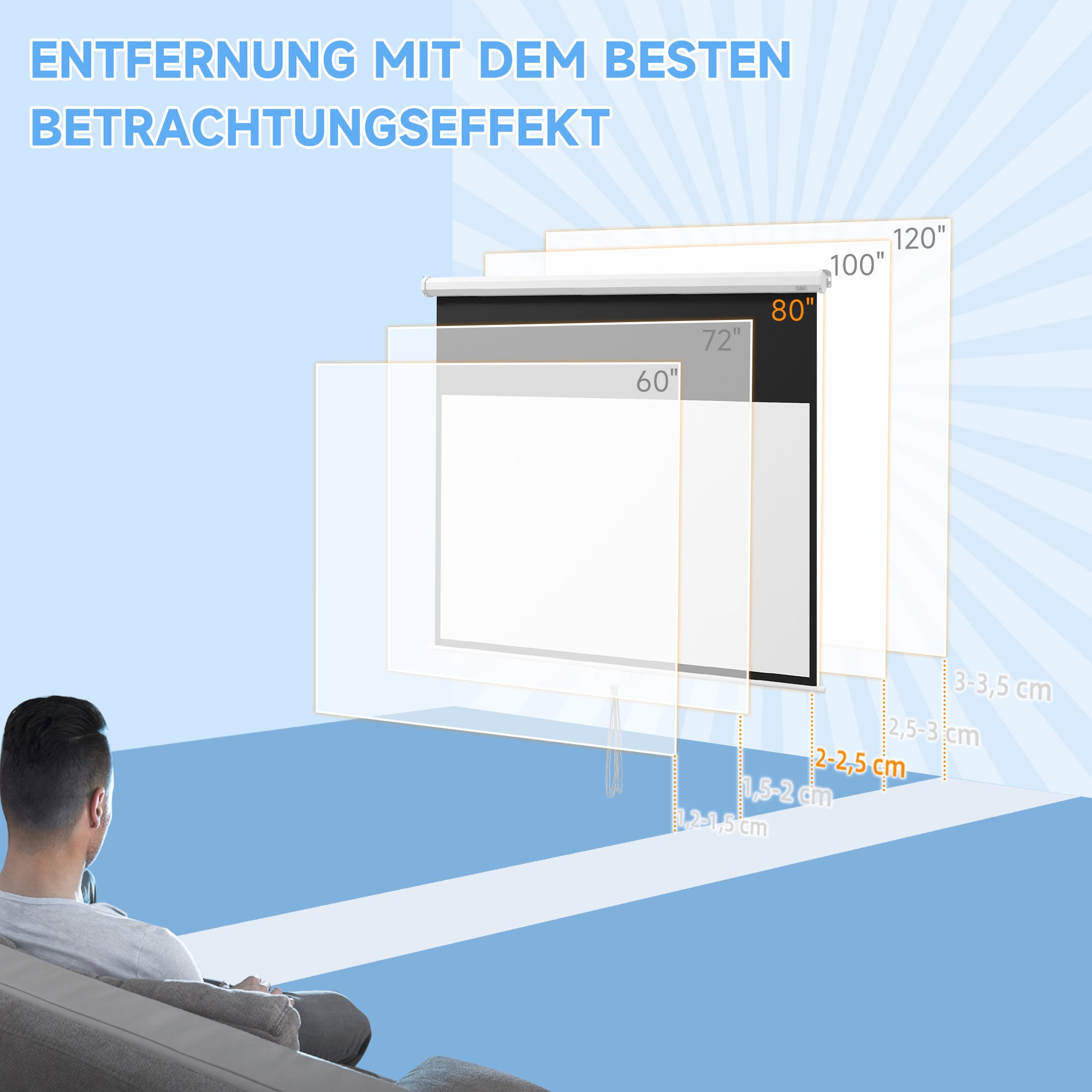 Projector Screen 187 x 150 cm 80 Inch 16:9 HD 4K Projection Screen Roll-Up Screen for Home Theater or Office Presentations