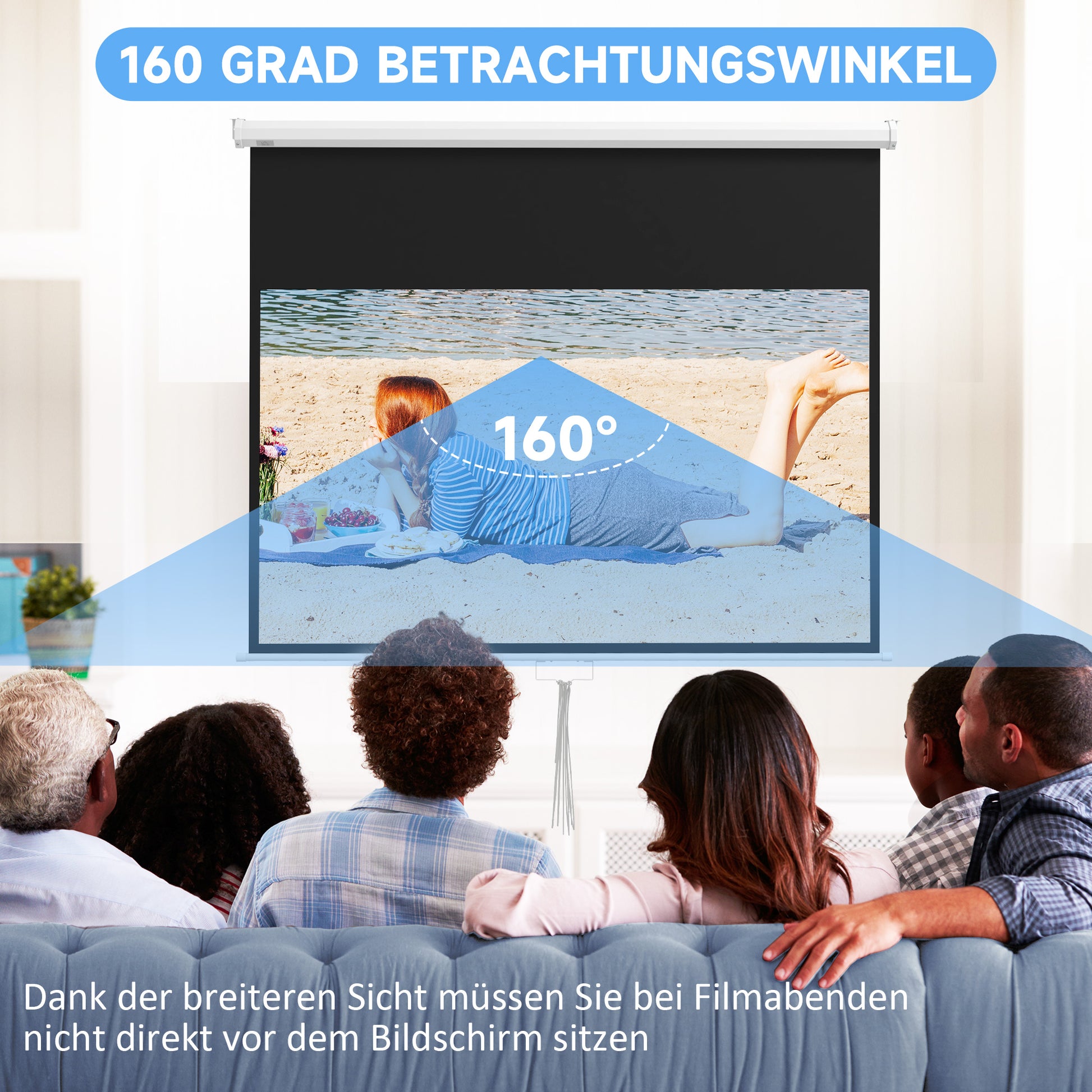 Projector Screen 187 x 150 cm 80 Inch 16:9 HD 4K Projection Screen Roll-Up Screen for Home Theater or Office Presentations