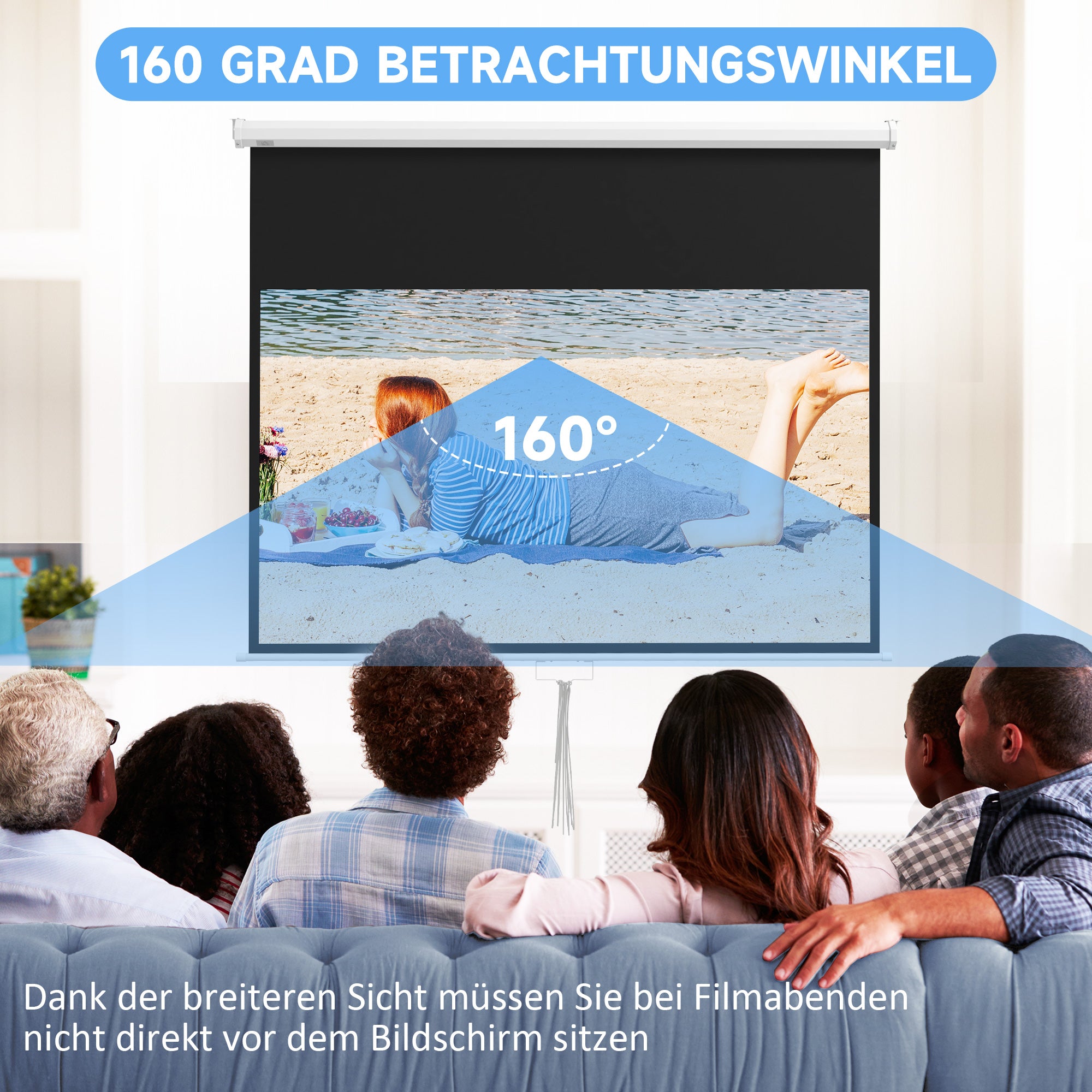 Projector Screen 187 x 150 cm 80 Inch 16:9 HD 4K Projection Screen Roll-Up Screen for Home Theater or Office Presentations