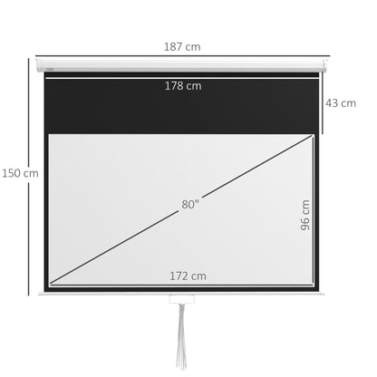 Projector Screen 187 x 150 cm 80 Inch 16:9 HD 4K Projection Screen Roll-Up Screen for Home Theater or Office Presentations