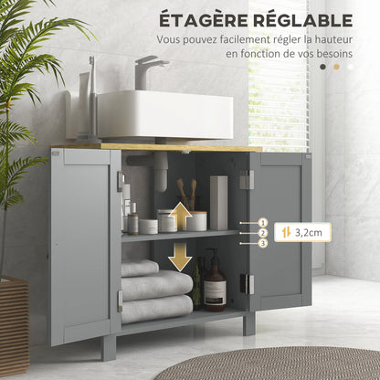 Under Sink Bathroom Cabinet, Bathroom Vanity Unit, 2 Doors, Adjustable Shelf, 2 Shelves Inside, PU Handles, 60 x 30 x 60 cm, Gray