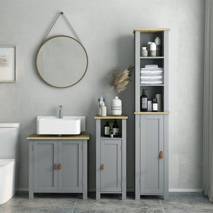 Under Sink Bathroom Cabinet, Bathroom Vanity Unit, 2 Doors, Adjustable Shelf, 2 Shelves Inside, PU Handles, 60 x 30 x 60 cm, Gray