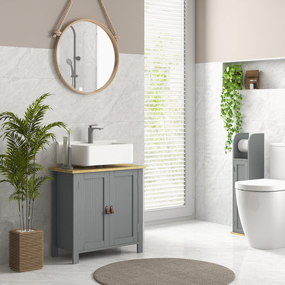 Under Sink Bathroom Cabinet, Bathroom Vanity Unit, 2 Doors, Adjustable Shelf, 2 Shelves Inside, PU Handles, 60 x 30 x 60 cm, Gray