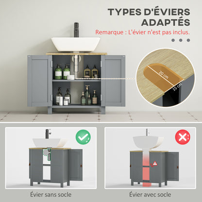 Under Sink Bathroom Cabinet, Bathroom Vanity Unit, 2 Doors, Adjustable Shelf, 2 Shelves Inside, PU Handles, 60 x 30 x 60 cm, Gray