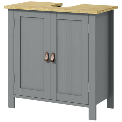 Under Sink Bathroom Cabinet, Bathroom Vanity Unit, 2 Doors, Adjustable Shelf, 2 Shelves Inside, PU Handles, 60 x 30 x 60 cm, Gray