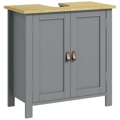 Under Sink Bathroom Cabinet, Bathroom Vanity Unit, 2 Doors, Adjustable Shelf, 2 Shelves Inside, PU Handles, 60 x 30 x 60 cm, Gray