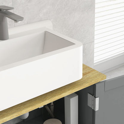 Under Sink Bathroom Cabinet, Bathroom Vanity Unit, 2 Doors, Adjustable Shelf, 2 Shelves Inside, PU Handles, 60 x 30 x 60 cm, Gray