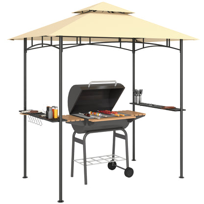 Grill Gazebo with LED 240 x 150 x 258 cm water-repellent flame-retardant garden arbor with double-layer roof, side shelves, pergola with UV protection, BBQ gazebo for party BBQ Beige
