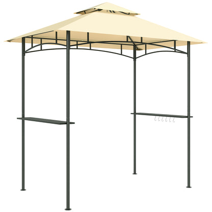 Grill Gazebo with LED 240 x 150 x 258 cm water-repellent flame-retardant garden arbor with double-layer roof, side shelves, pergola with UV protection, BBQ gazebo for party BBQ Beige