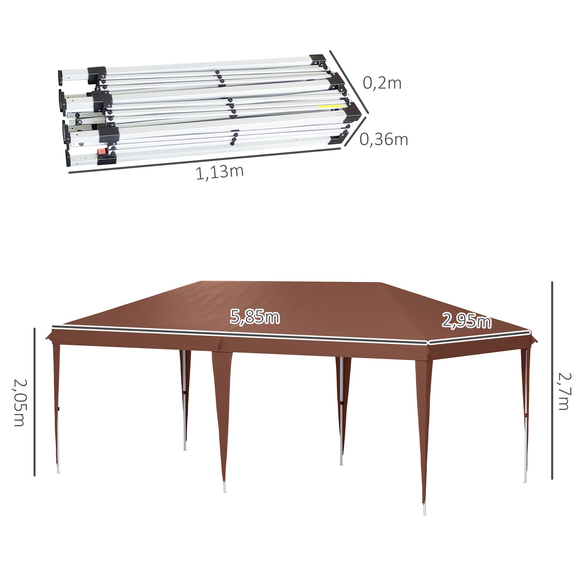 Folding Gazebo 3x6m Outdoor Garden Canopy Pop-up Folding Gazebo with Carry Bag Included Epoxy Steel and High-Density Oxford Brown