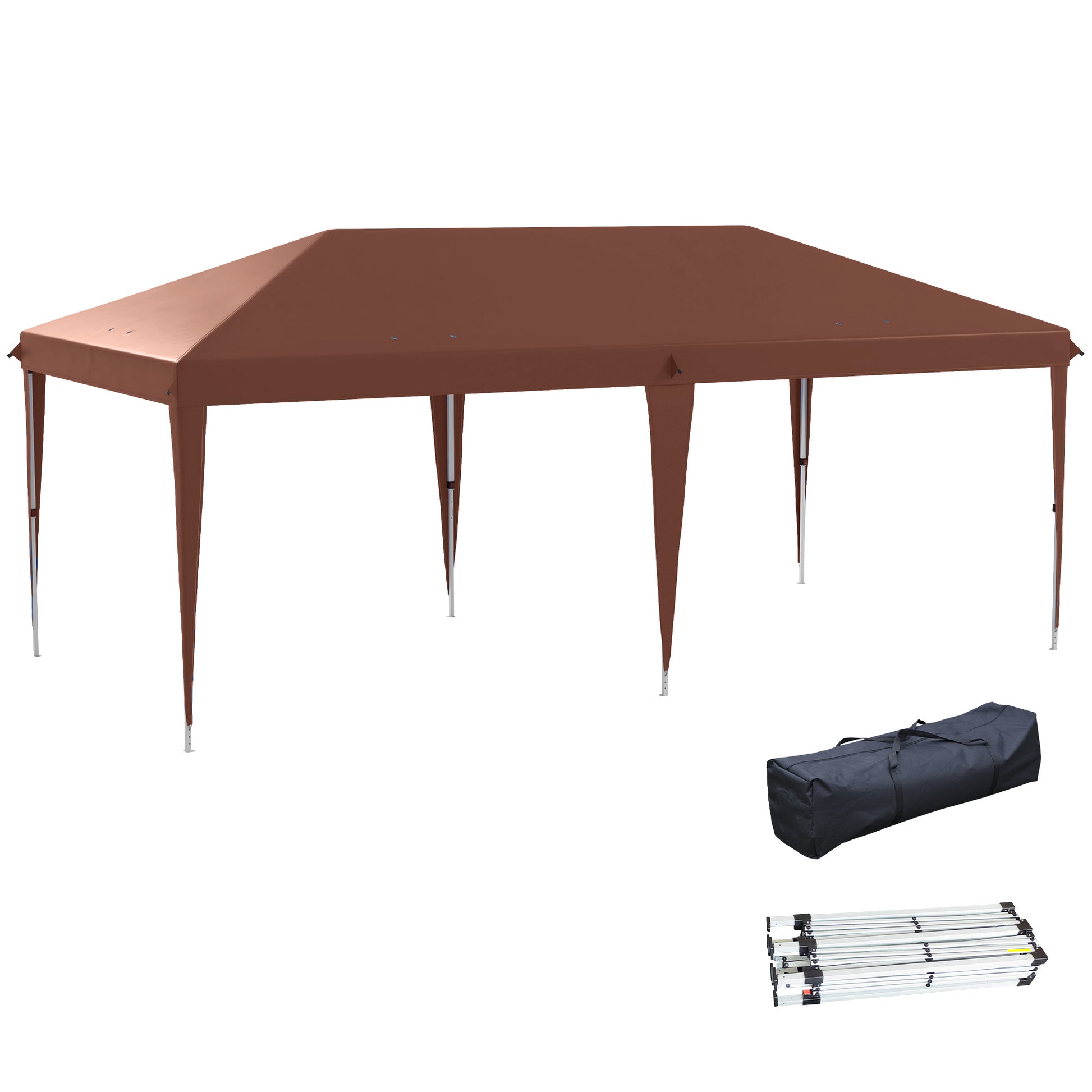 Folding Gazebo 3x6m Outdoor Garden Canopy Pop-up Folding Gazebo with Carry Bag Included Epoxy Steel and High-Density Oxford Brown