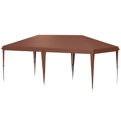 Folding Gazebo 3x6m Outdoor Garden Canopy Pop-up Folding Gazebo with Carry Bag Included Epoxy Steel and High-Density Oxford Brown