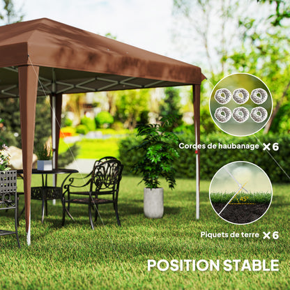 Folding Gazebo 3x6m Outdoor Garden Canopy Pop-up Folding Gazebo with Carry Bag Included Epoxy Steel and High-Density Oxford Brown
