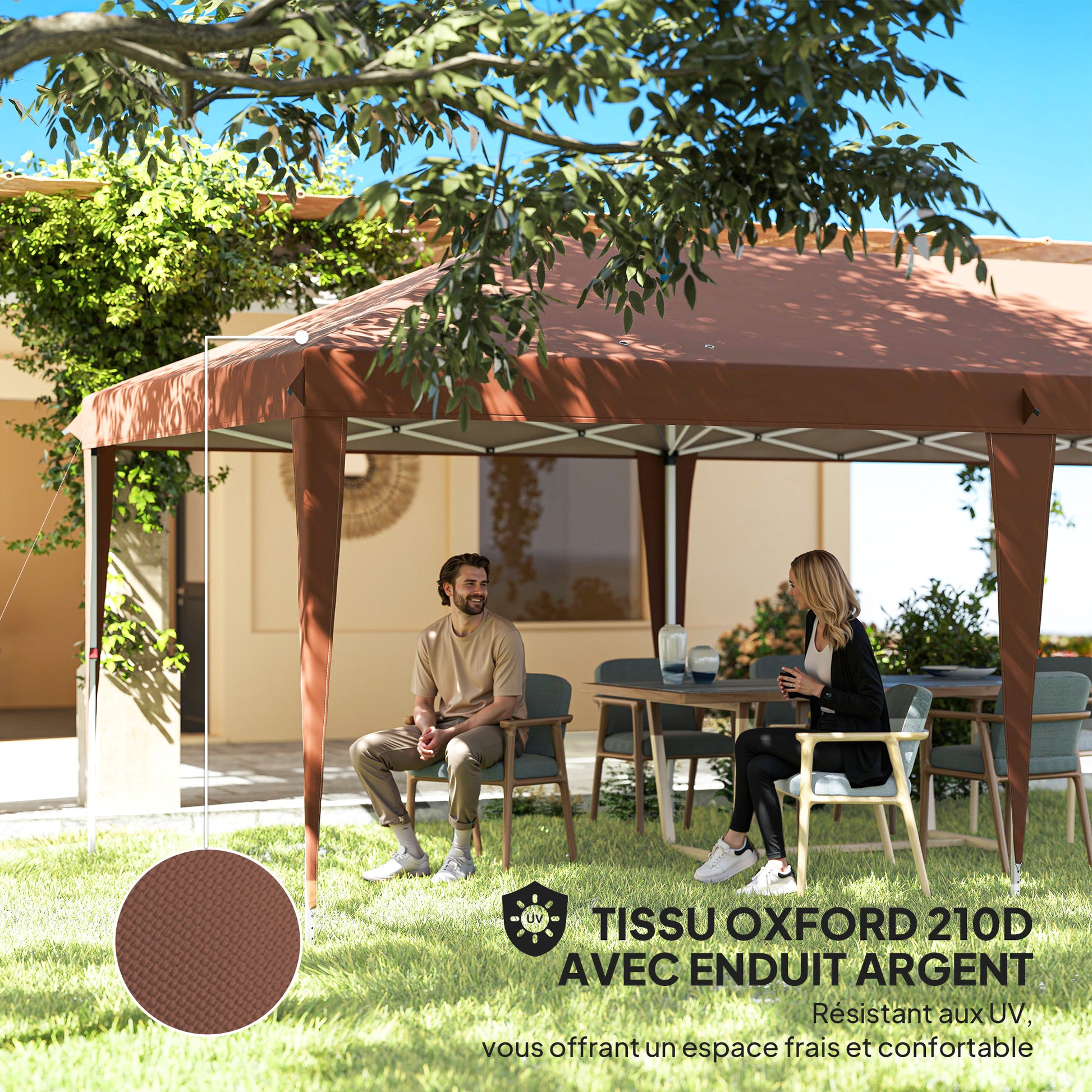 Folding Gazebo 3x6m Outdoor Garden Canopy Pop-up Folding Gazebo with Carry Bag Included Epoxy Steel and High-Density Oxford Brown