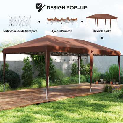 Folding Gazebo 3x6m Outdoor Garden Canopy Pop-up Folding Gazebo with Carry Bag Included Epoxy Steel and High-Density Oxford Brown