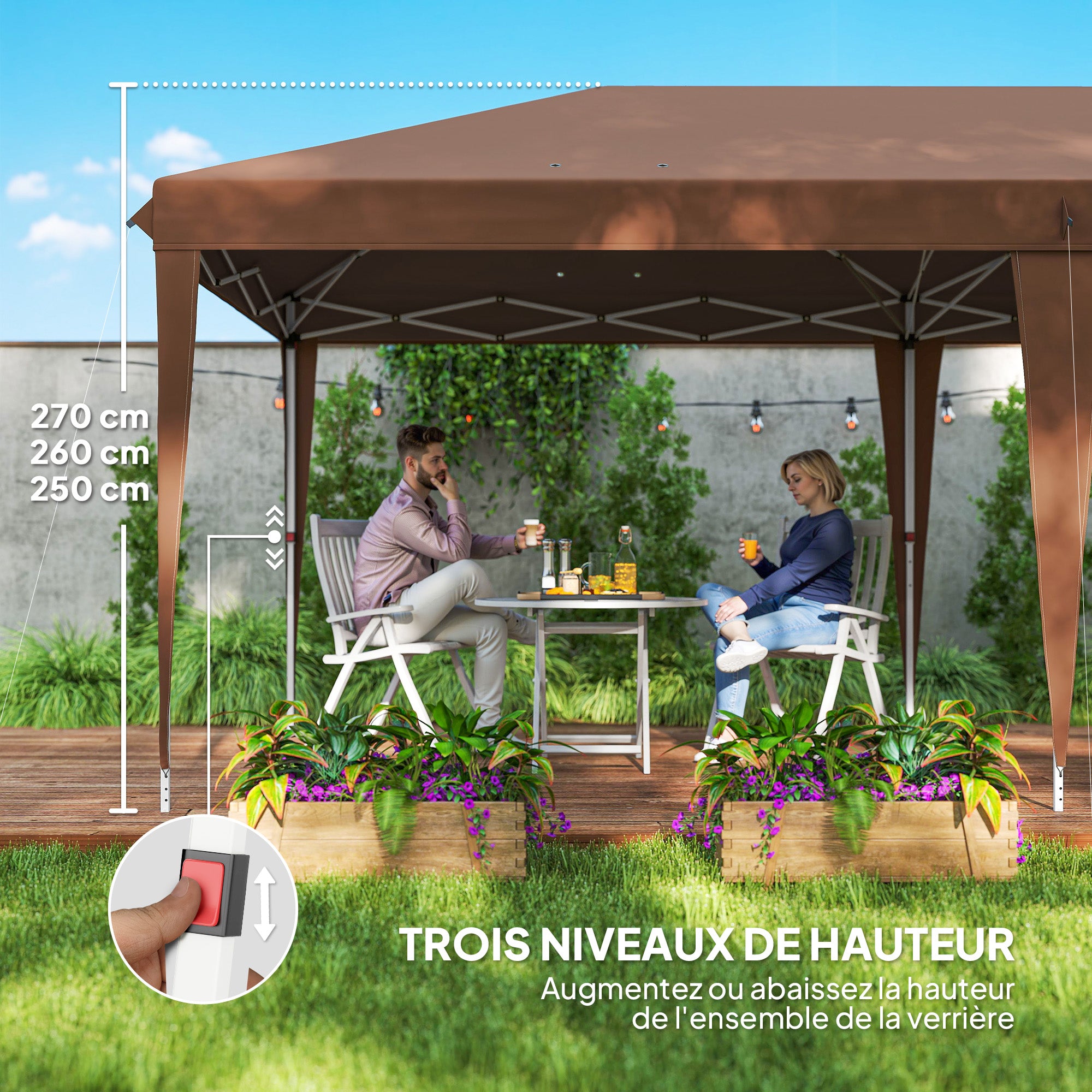Folding Gazebo 3x6m Outdoor Garden Canopy Pop-up Folding Gazebo with Carry Bag Included Epoxy Steel and High-Density Oxford Brown
