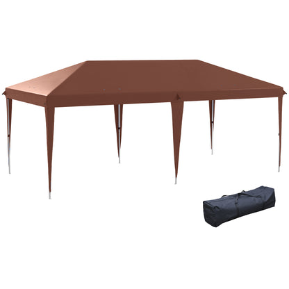 Folding Gazebo 3x6m Outdoor Garden Canopy Pop-up Folding Gazebo with Carry Bag Included Epoxy Steel and High-Density Oxford Brown