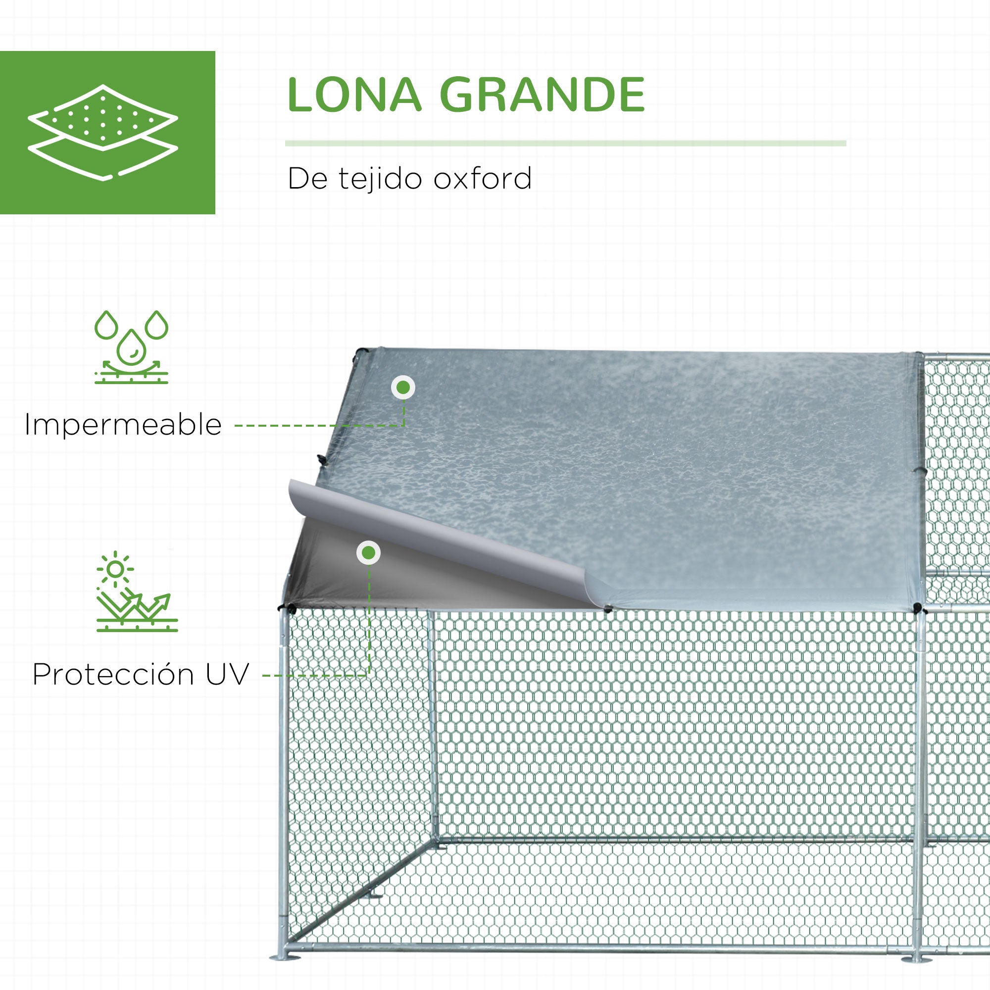 Large Galvanized Steel Outdoor Chicken Coop 3x4x1.95m Chicken Cage with UV and Water-Resistant Oxford Fabric Cover for Yard - Silver