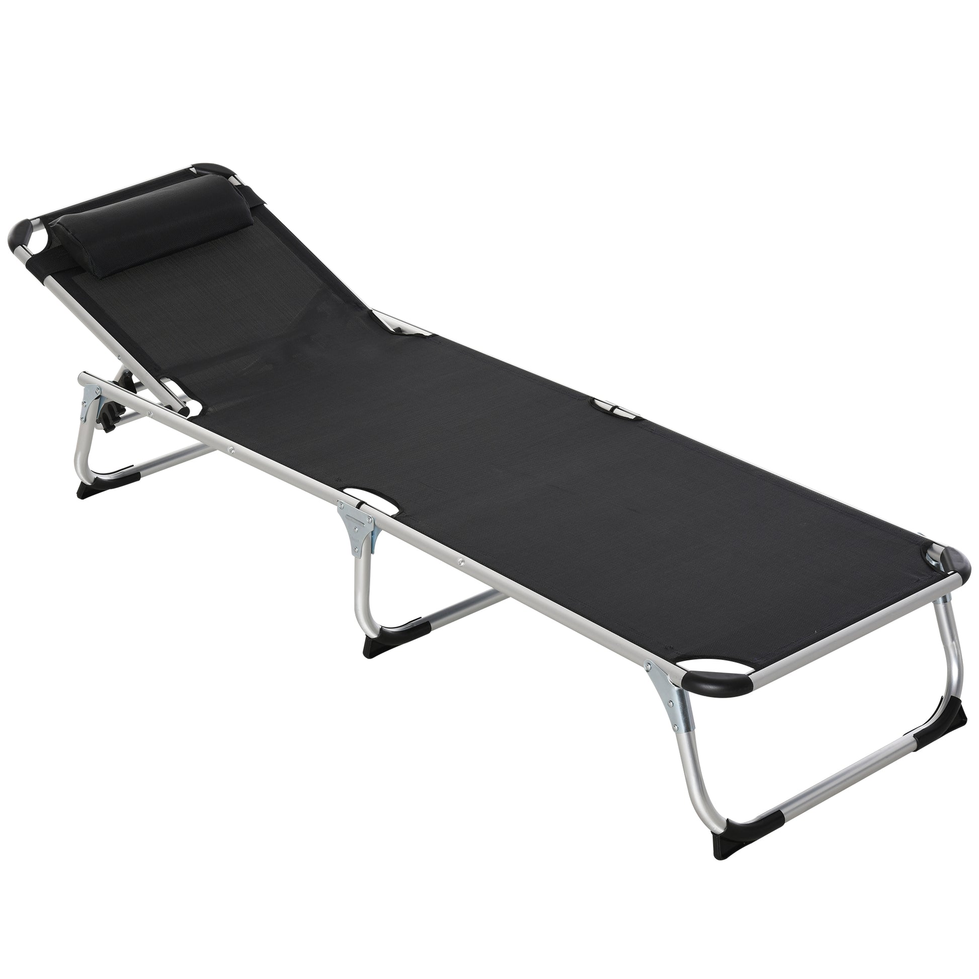 Folding Sun Lounger Garden Lounger with Head Pillow Recliner with 4-stage Adjustable Backrest Camping Lounger up to 120 kg Load Capacity for Outdoor Park, Garden, Black