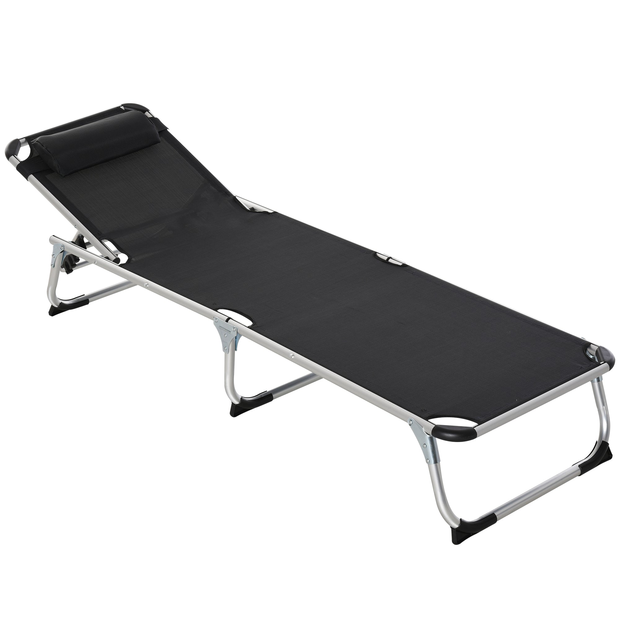 Folding Sun Lounger Garden Lounger with Head Pillow Recliner with 4-stage Adjustable Backrest Camping Lounger up to 120 kg Load Capacity for Outdoor Park, Garden, Black