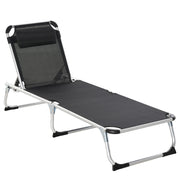 Folding Sun Lounger Garden Lounger with Head Pillow Recliner with 4-stage Adjustable Backrest Camping Lounger up to 120 kg Load Capacity for Outdoor Park, Garden, Black