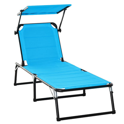 Folding Outdoor Sun Lounger with Canopy and Foam Cushioned Cover, Garden Sun Lounger with Adjustable Backrest 66x164x81cm Blue