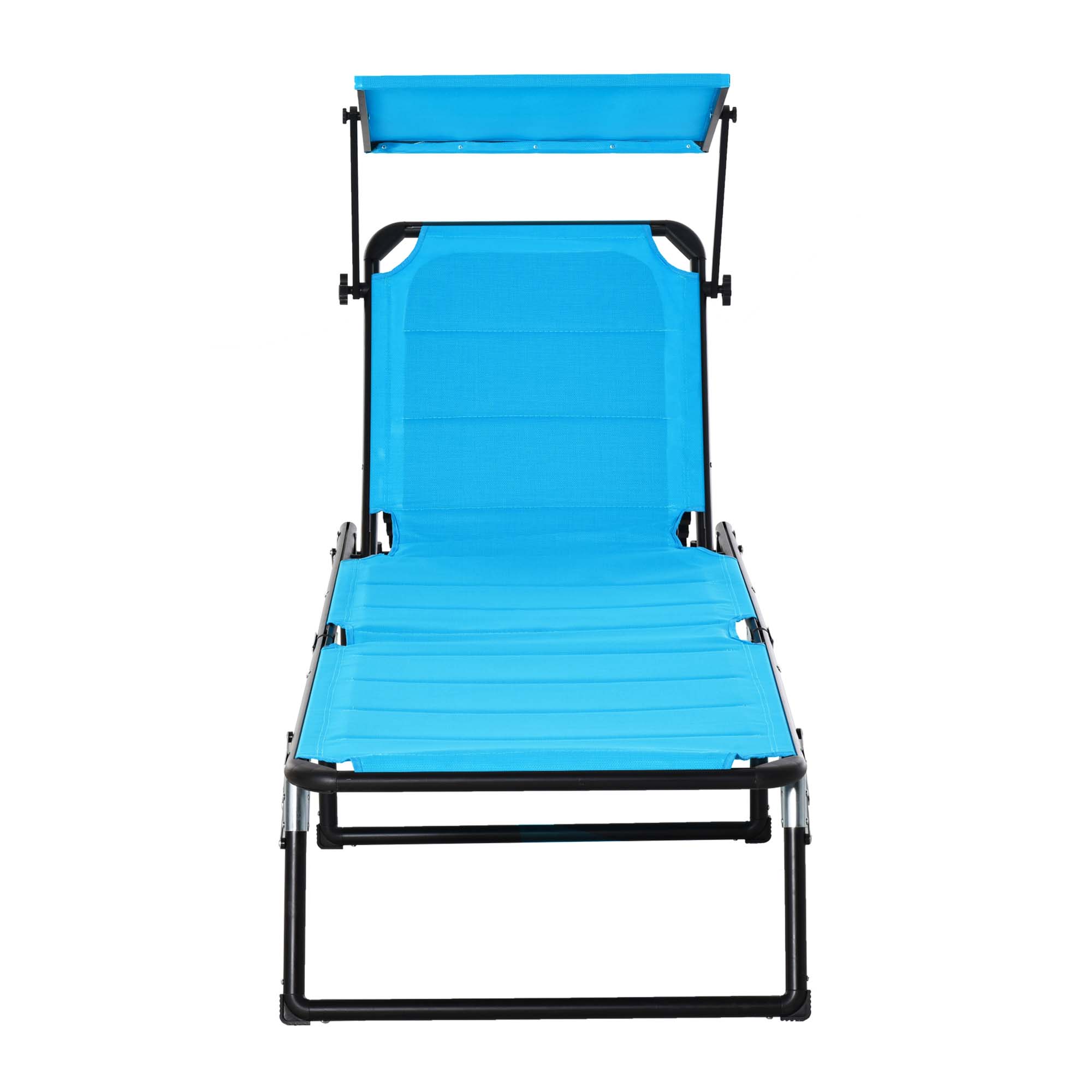 Folding Outdoor Sun Lounger with Canopy and Foam Cushioned Cover, Garden Sun Lounger with Adjustable Backrest 66x164x81cm Blue