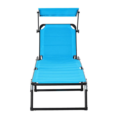 Folding Outdoor Sun Lounger with Canopy and Foam Cushioned Cover, Garden Sun Lounger with Adjustable Backrest 66x164x81cm Blue