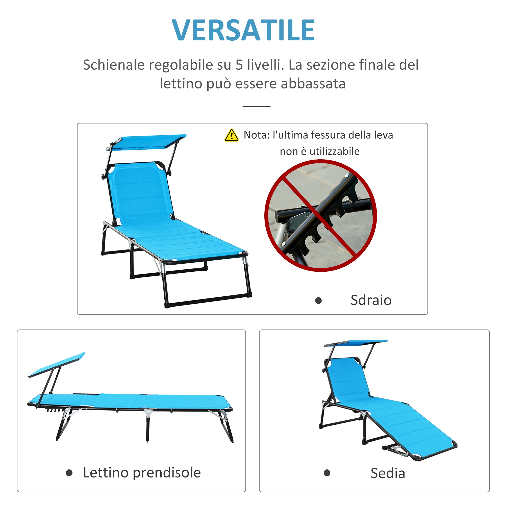 Folding Outdoor Sun Lounger with Canopy and Foam Cushioned Cover, Garden Sun Lounger with Adjustable Backrest 66x164x81cm Blue