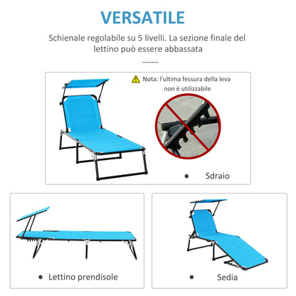 Folding Outdoor Sun Lounger with Canopy and Foam Cushioned Cover, Garden Sun Lounger with Adjustable Backrest 66x164x81cm Blue
