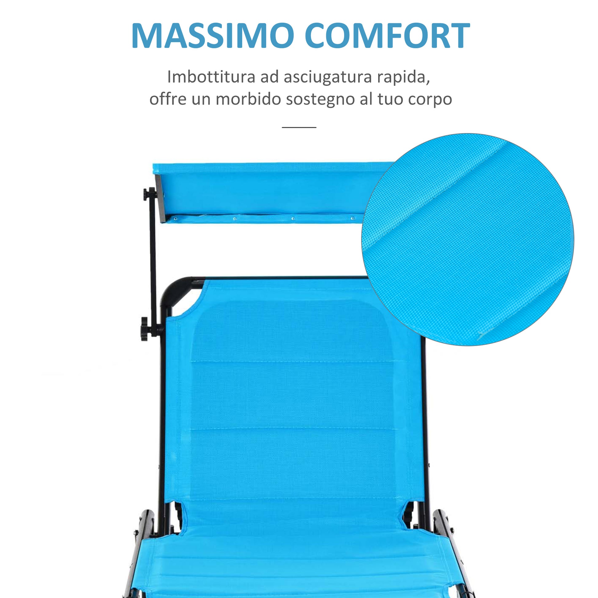 Folding Outdoor Sun Lounger with Canopy and Foam Cushioned Cover, Garden Sun Lounger with Adjustable Backrest 66x164x81cm Blue