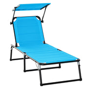 Folding Outdoor Sun Lounger with Canopy and Foam Cushioned Cover, Garden Sun Lounger with Adjustable Backrest 66x164x81cm Blue