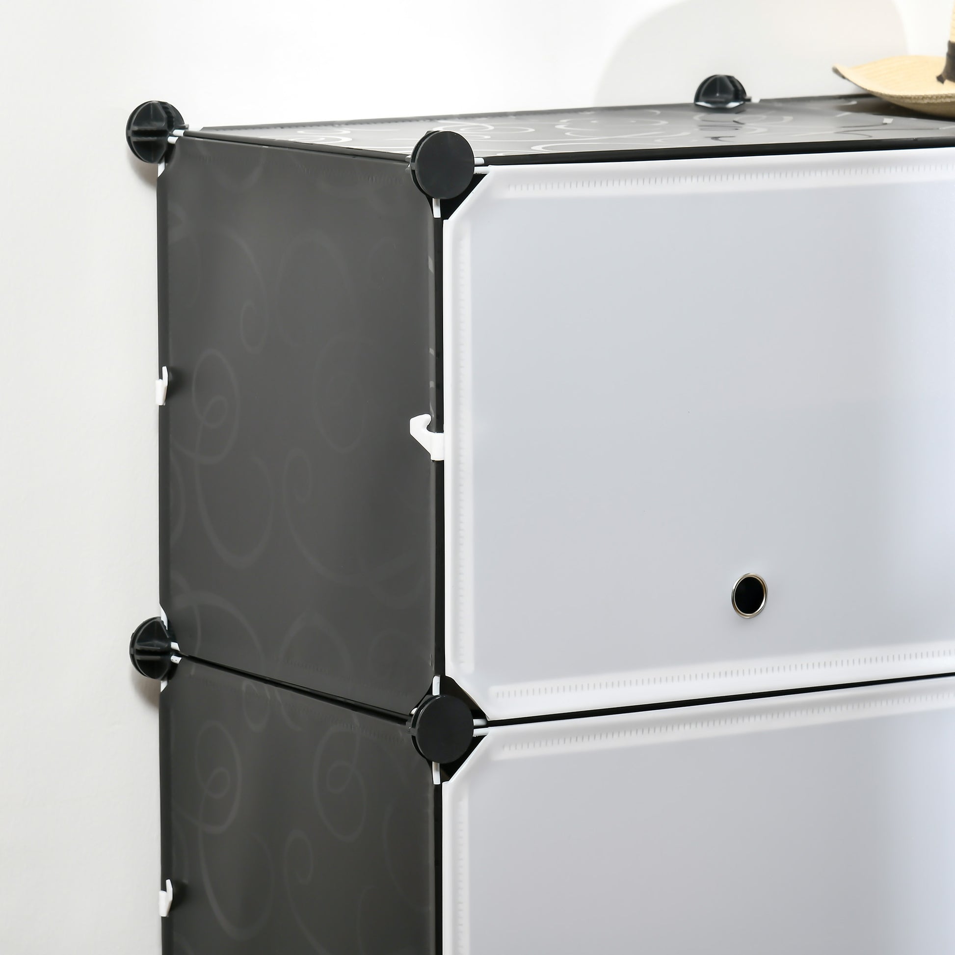 DIY Shelf System with 12 Cubes Stackable DIY Cube Rack Shoe Rack Storage Rack Shelf Rack Wardrobe for Books Toys Shoes in Plastic Steel Black+White 125 x 32 x 125 cm