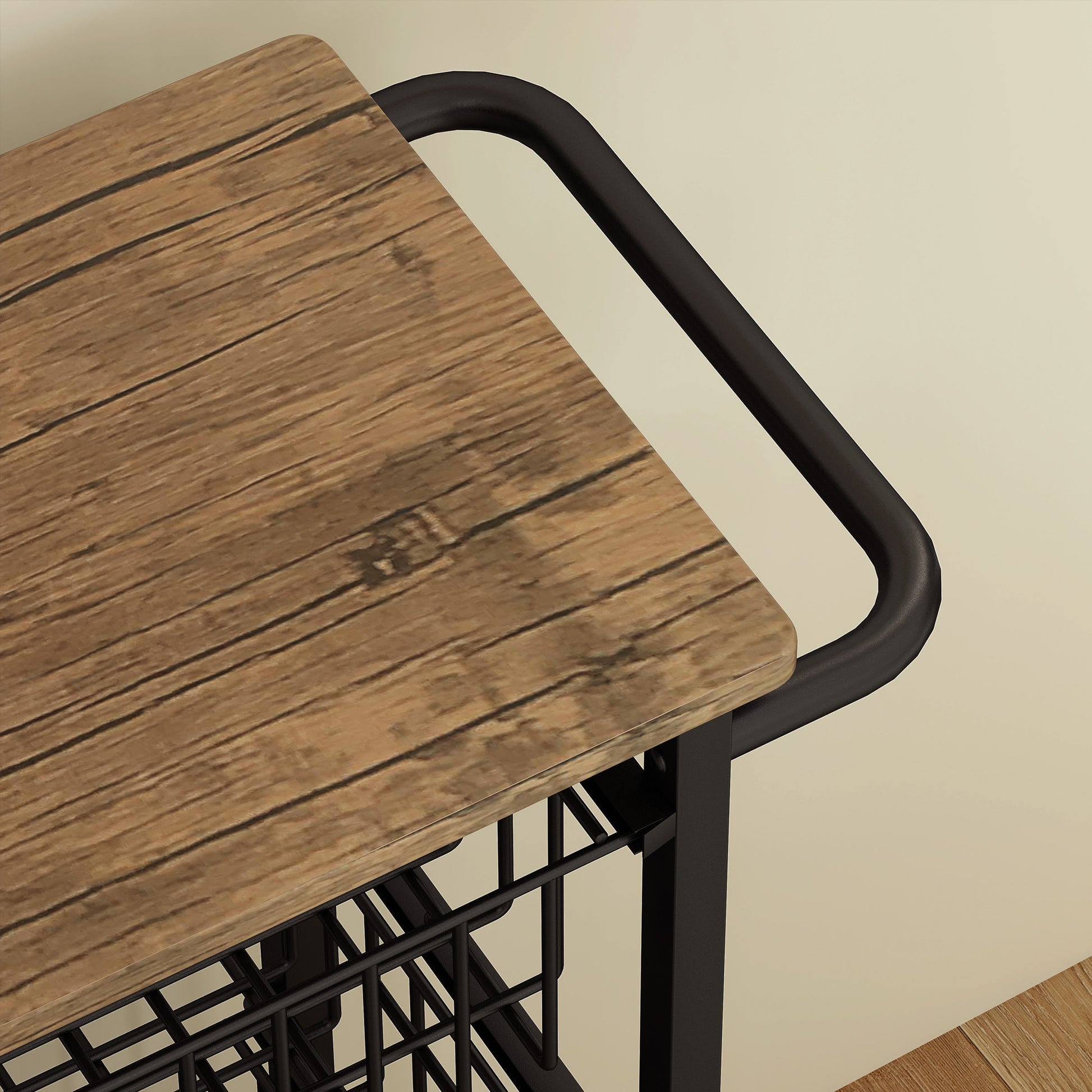 Kitchen Trolley Serving Cart with Worktop, 4 Pull-Out Steel Baskets, Rolling Cart for Office, 49.5 x 31 x 91 cm, Oak