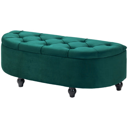 Storage Ottoman Upholstered Bench with Velvet Look, Open Lid Storage Chest with Wooden Legs, Trunk Bench for Living Room Hall Bedroom 120 x 46 x 42 cm Dark Green