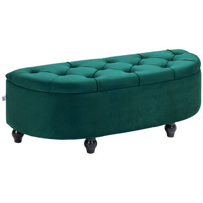 Storage Ottoman Upholstered Bench with Velvet Look, Open Lid Storage Chest with Wooden Legs, Trunk Bench for Living Room Hall Bedroom 120 x 46 x 42 cm Dark Green