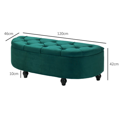 Storage Ottoman Upholstered Bench with Velvet Look, Open Lid Storage Chest with Wooden Legs, Trunk Bench for Living Room Hall Bedroom 120 x 46 x 42 cm Dark Green