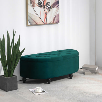 Storage Ottoman Upholstered Bench with Velvet Look, Open Lid Storage Chest with Wooden Legs, Trunk Bench for Living Room Hall Bedroom 120 x 46 x 42 cm Dark Green