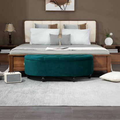 Storage Ottoman Upholstered Bench with Velvet Look, Open Lid Storage Chest with Wooden Legs, Trunk Bench for Living Room Hall Bedroom 120 x 46 x 42 cm Dark Green