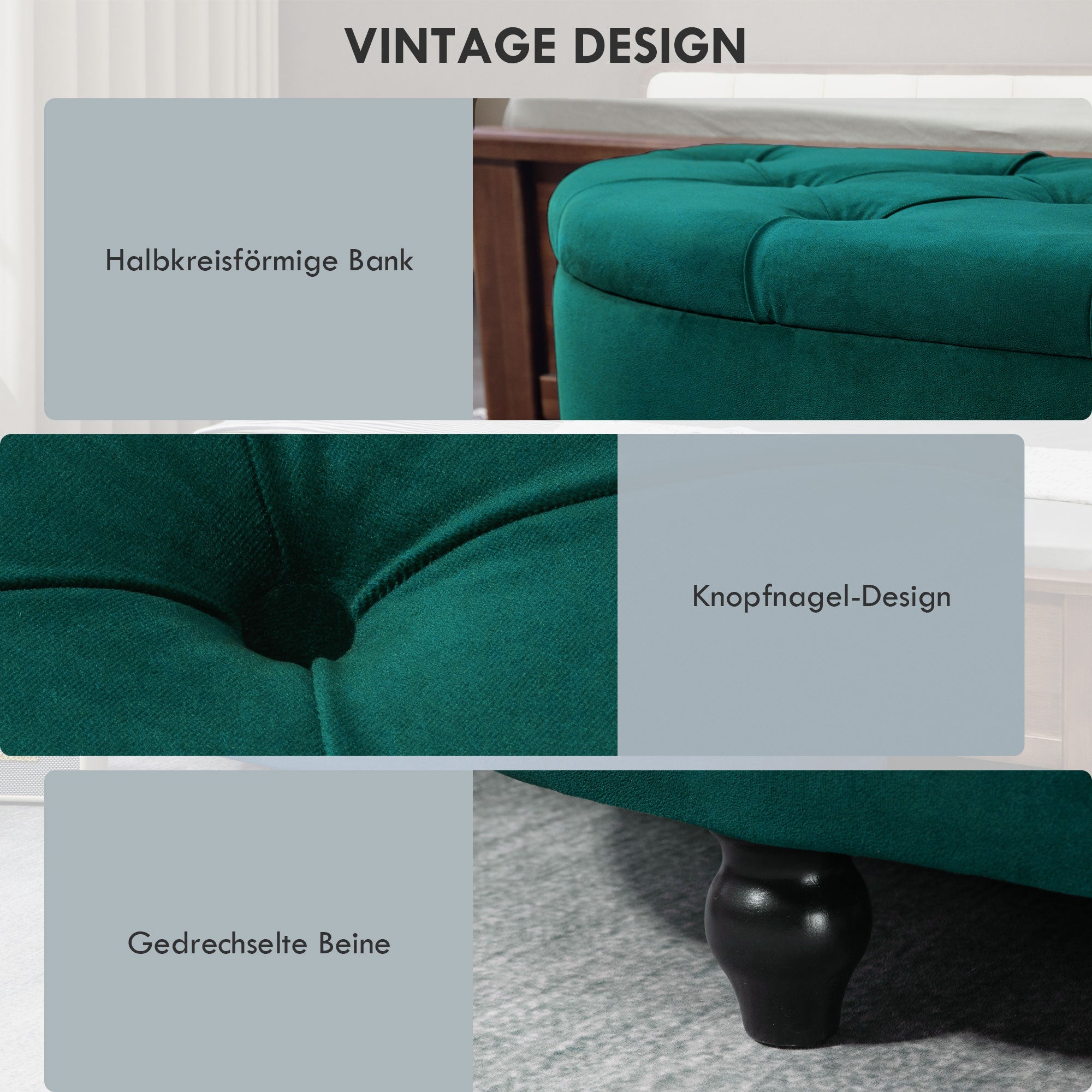 Storage Ottoman Upholstered Bench with Velvet Look, Open Lid Storage Chest with Wooden Legs, Trunk Bench for Living Room Hall Bedroom 120 x 46 x 42 cm Dark Green