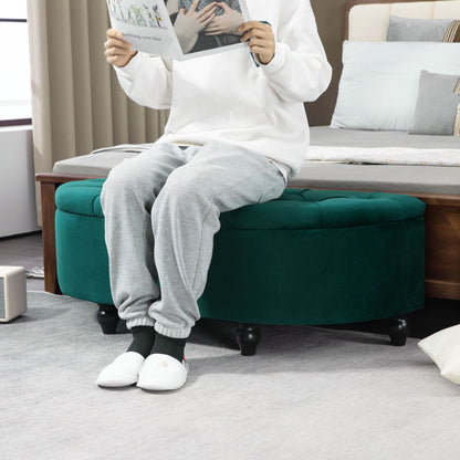 Storage Ottoman Upholstered Bench with Velvet Look, Open Lid Storage Chest with Wooden Legs, Trunk Bench for Living Room Hall Bedroom 120 x 46 x 42 cm Dark Green